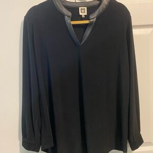 Anne Klein Black Blouse with Leather Trim